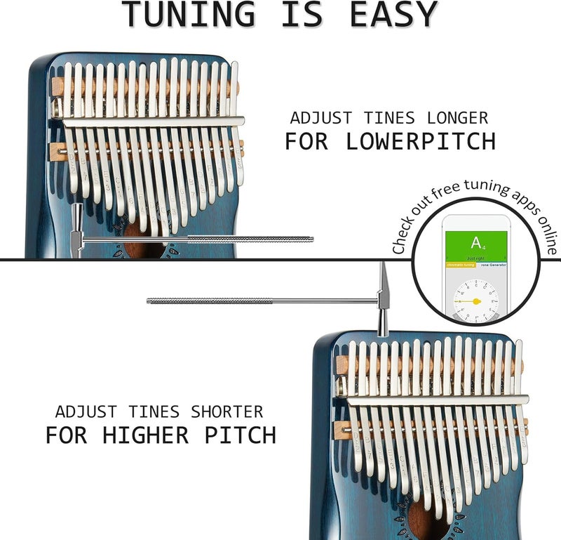 Aarvi Kalimba Thumb Piano, Portable 17 Keys Mbira Finger Piano with Tune Hammer and Study Instruction, Musical Instrument Birthday Gift for Adult Beginners & Professionals (blue) - Image 4